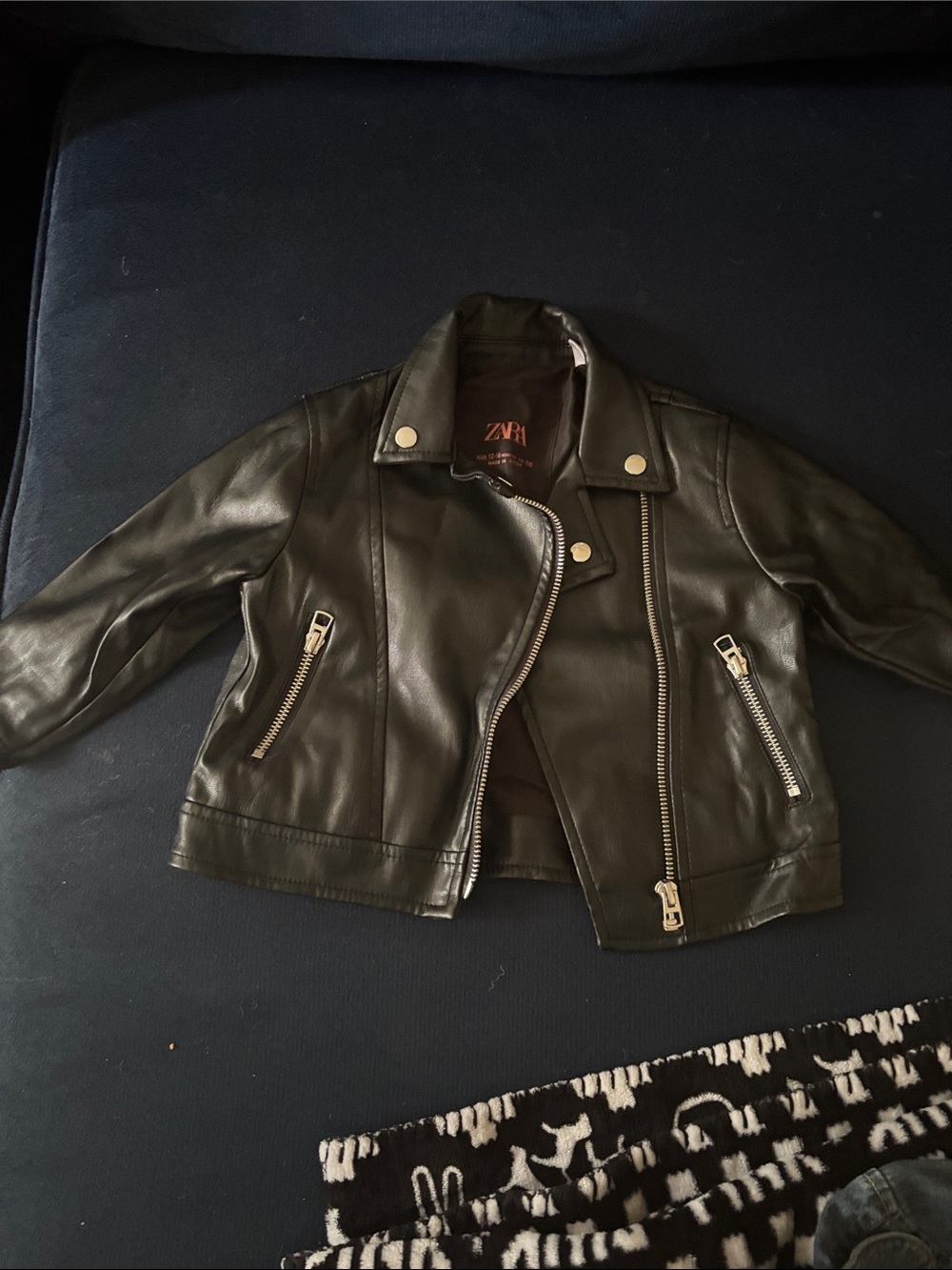 Zara Kids Black Faux Leather Biker Jacket with Silver Zippers